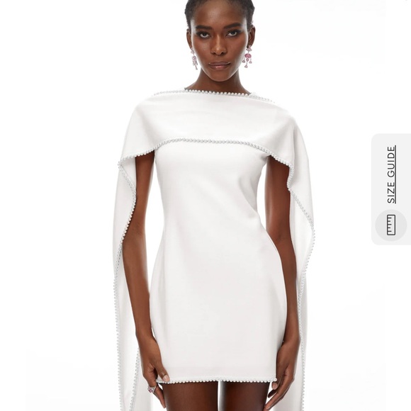 Miss Rosier Dresses & Skirts - White Cape-Trim Mini Dress with Dramatic Cape